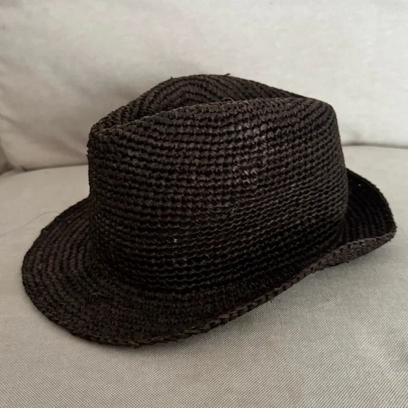 Lauren Ralph Lauren Dark Brown Straw Woven Fedora Hat - Picture 2 of 5